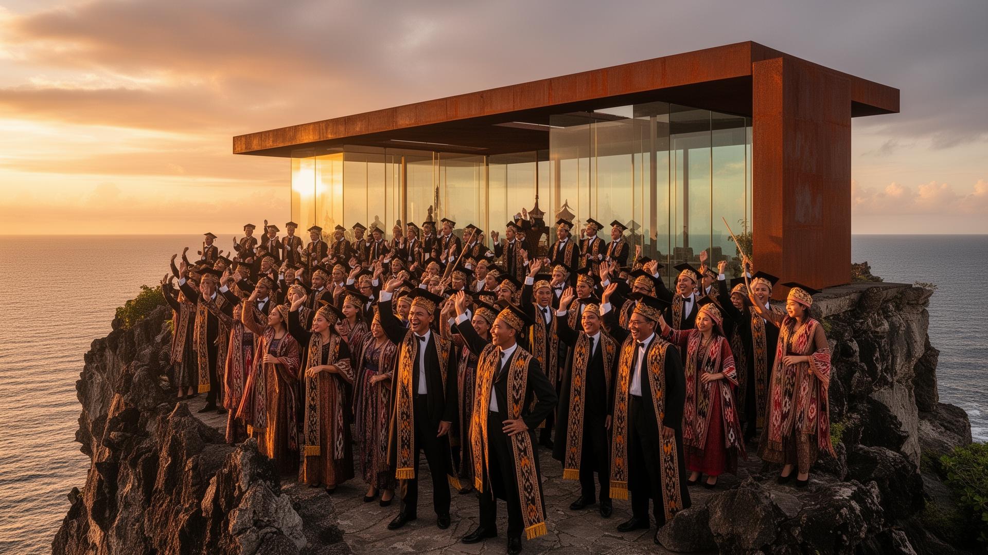 Su.Mba Ac.ademy graduation ceremony at sunset overlooking the ocean