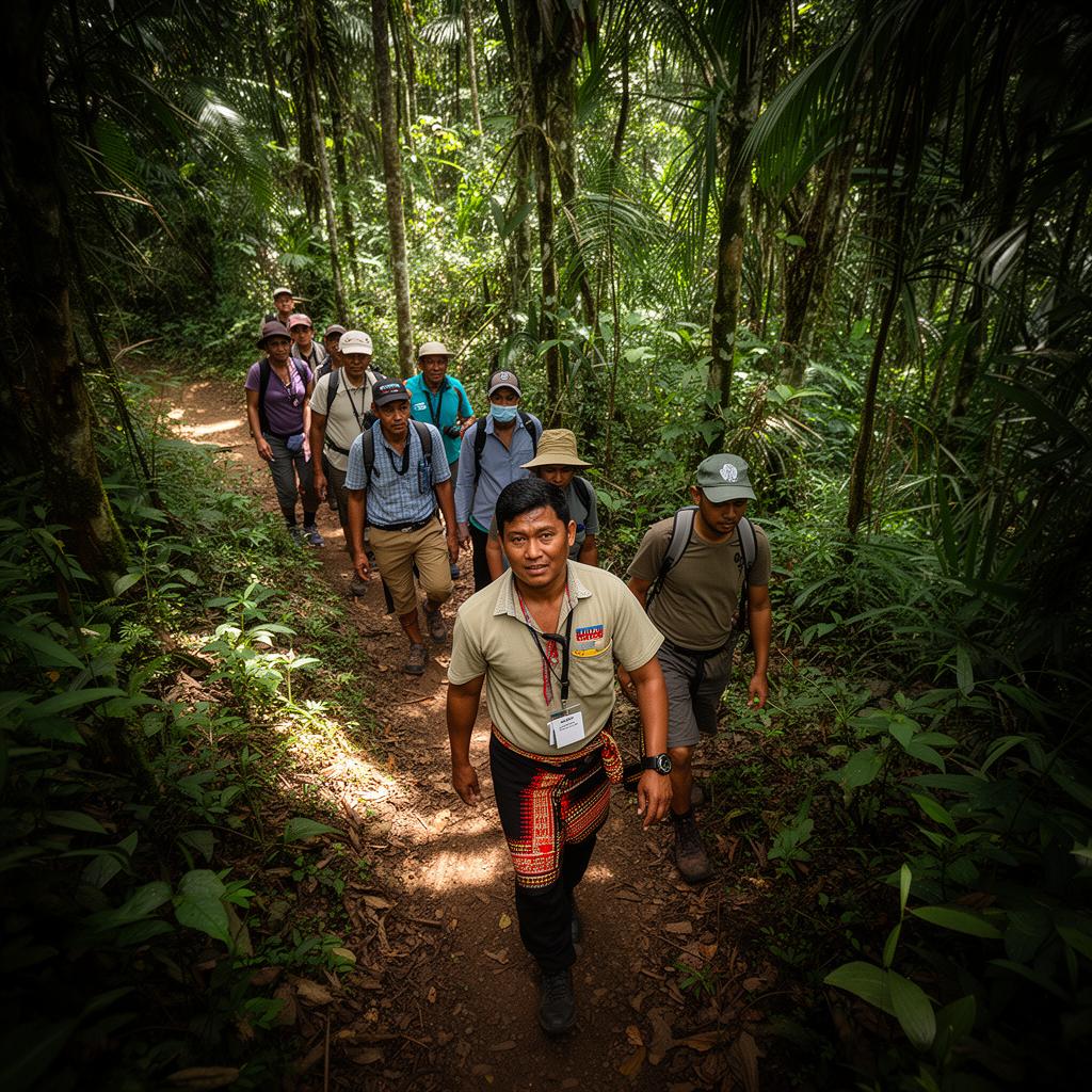 Su.Mba graduate guiding visitors through Sumba's tropical forest