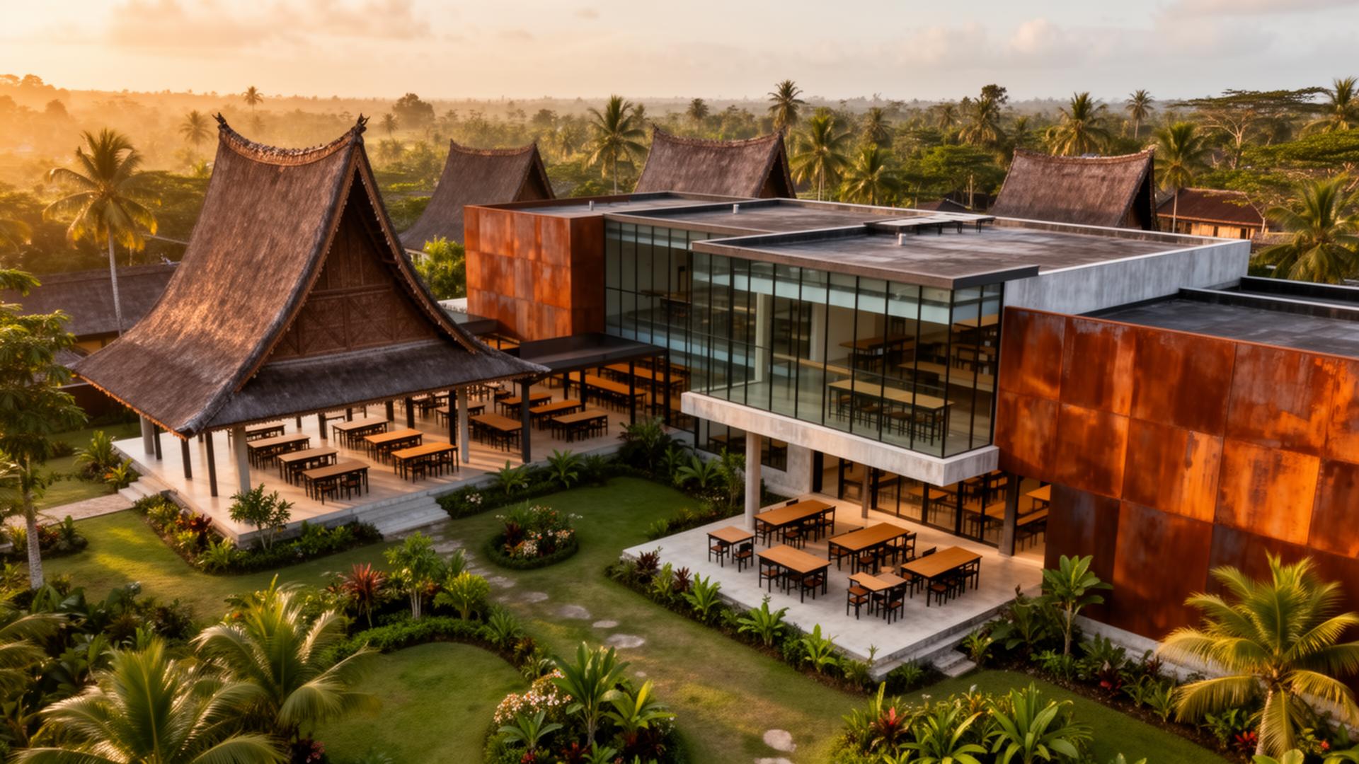 Su.Mba Ac.ademy campus blending Sumbanese architecture with modern Corten steel