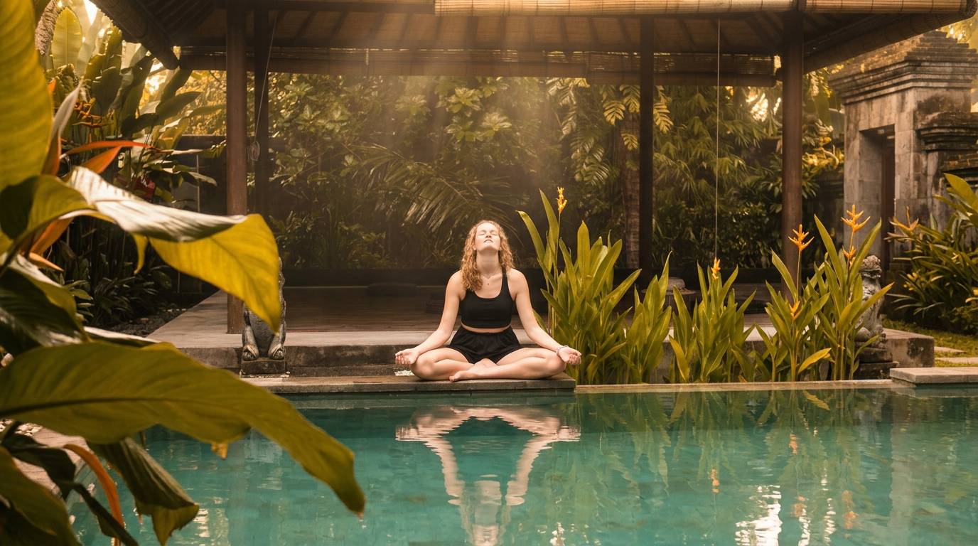 RenewBali poolside meditation
